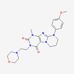 molecular formula C22H28N6O4 B2981460 9-(4-甲氧基苯基)-1-甲基-3-(2-吗啉-4-基乙基)-7,8-二氢-6H-嘌呤[7,8-a]嘧啶-2,4-二酮 CAS No. 848222-17-3