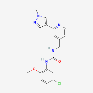 molecular formula C18H18ClN5O2 B2981493 1-(5-氯-2-甲氧基苯基)-3-((2-(1-甲基-1H-吡唑-4-基)吡啶-4-基)甲基)脲 CAS No. 2034536-90-6