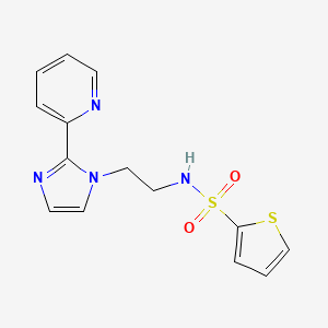 molecular formula C14H14N4O2S2 B2981497 N-(2-(2-(pyridin-2-yl)-1H-imidazol-1-yl)ethyl)thiophene-2-sulfonamide CAS No. 2034234-06-3