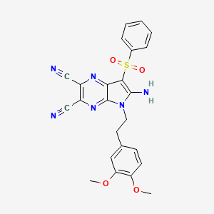 molecular formula C24H20N6O4S B2981513 6-Amino-7-(benzenesulfonyl)-5-[2-(3,4-dimethoxyphenyl)ethyl]pyrrolo[2,3-b]pyrazine-2,3-dicarbonitrile CAS No. 691396-58-4
