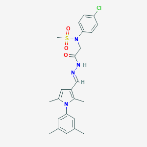 molecular formula C24H27ClN4O3S B298152 N-(4-chlorophenyl)-N-[2-(2-{[1-(3,5-dimethylphenyl)-2,5-dimethyl-1H-pyrrol-3-yl]methylene}hydrazino)-2-oxoethyl]methanesulfonamide 