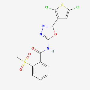 molecular formula C14H9Cl2N3O4S2 B2981521 N-(5-(2,5-dichlorothiophen-3-yl)-1,3,4-oxadiazol-2-yl)-2-(methylsulfonyl)benzamide CAS No. 1172495-19-0