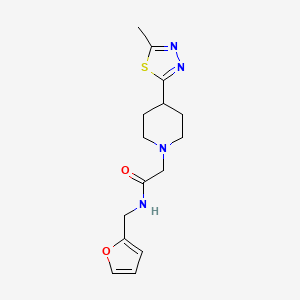 molecular formula C15H20N4O2S B2981522 N-(呋喃-2-基甲基)-2-(4-(5-甲基-1,3,4-噻二唑-2-基)哌啶-1-基)乙酰胺 CAS No. 1396854-41-3