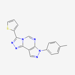 molecular formula C17H12N6S B2981523 10-(4-Methylphenyl)-5-(thiophen-2-yl)-3,4,6,8,10,11-hexaazatricyclo[7.3.0.0^{2,6}]dodeca-1(9),2,4,7,11-pentaene CAS No. 900890-84-8