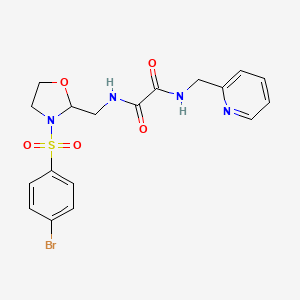 molecular formula C18H19BrN4O5S B2981525 N1-((3-((4-bromophenyl)sulfonyl)oxazolidin-2-yl)methyl)-N2-(pyridin-2-ylmethyl)oxalamide CAS No. 868981-00-4