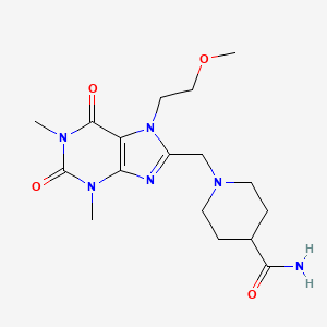 molecular formula C17H26N6O4 B2981530 1-{[7-(2-methoxyethyl)-1,3-dimethyl-2,6-dioxo-2,3,6,7-tetrahydro-1H-purin-8-yl]methyl}piperidine-4-carboxamide CAS No. 893970-80-4