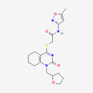 molecular formula C19H24N4O4S B2981538 N-(5-methylisoxazol-3-yl)-2-((2-oxo-1-((tetrahydrofuran-2-yl)methyl)-1,2,5,6,7,8-hexahydroquinazolin-4-yl)thio)acetamide CAS No. 899993-57-8