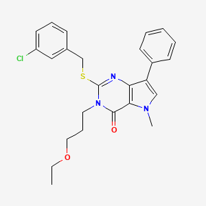 molecular formula C25H26ClN3O2S B2981540 2-((3-chlorobenzyl)thio)-3-(3-ethoxypropyl)-5-methyl-7-phenyl-3H-pyrrolo[3,2-d]pyrimidin-4(5H)-one CAS No. 1111052-33-5