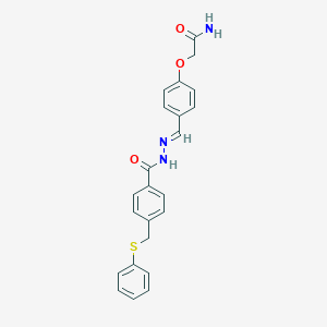molecular formula C23H21N3O3S B298155 2-(4-{(E)-[2-({4-[(phenylsulfanyl)methyl]phenyl}carbonyl)hydrazinylidene]methyl}phenoxy)acetamide 