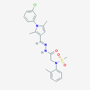 molecular formula C23H25ClN4O3S B298156 N-[2-(2-{[1-(3-chlorophenyl)-2,5-dimethyl-1H-pyrrol-3-yl]methylene}hydrazino)-2-oxoethyl]-N-(2-methylphenyl)methanesulfonamide 