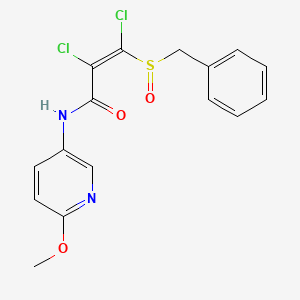 molecular formula C16H14Cl2N2O3S B2981594 3-(苄基亚磺酰基)-2,3-二氯-N-(6-甲氧基-3-吡啶基)丙烯酰胺 CAS No. 1164478-04-9