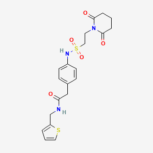 molecular formula C20H23N3O5S2 B2981605 2-(4-(2-(2,6-dioxopiperidin-1-yl)ethylsulfonamido)phenyl)-N-(thiophen-2-ylmethyl)acetamide CAS No. 1207022-45-4