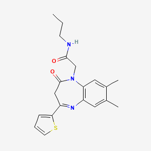 molecular formula C20H23N3O2S B2981610 2-(7,8-Dimethyl-2-oxo-4-thiophen-2-yl-3H-1,5-benzodiazepin-1-yl)-N-propylacetamide CAS No. 1251557-20-6