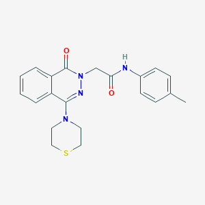 molecular formula C21H22N4O2S B2981623 N-{4-[(5-phenyl-1,3,4-oxadiazol-2-yl)methoxy]phenyl}cyclobutanecarboxamide CAS No. 1251626-43-3
