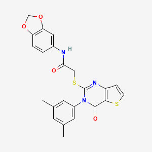 molecular formula C23H19N3O4S2 B2981629 N-(1,3-苯并二氧杂环-5-基)-2-{[3-(3,5-二甲基苯基)-4-氧代-3,4-二氢噻吩并[3,2-d]嘧啶-2-基]硫代}乙酰胺 CAS No. 1261003-68-2