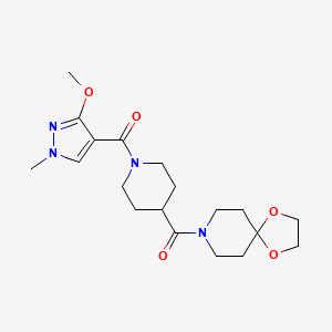 molecular formula C19H28N4O5 B2981630 (4-(1,4-dioxa-8-azaspiro[4.5]decane-8-carbonyl)piperidin-1-yl)(3-methoxy-1-methyl-1H-pyrazol-4-yl)methanone CAS No. 1226435-09-1