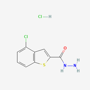 molecular formula C9H8Cl2N2OS B2981649 4-Chloro-1-benzothiophene-2-carbohydrazide;hydrochloride CAS No. 2172451-18-0