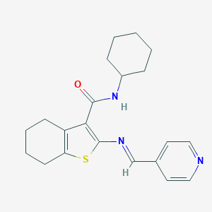 molecular formula C21H25N3OS B298165 N-cyclohexyl-2-[(4-pyridinylmethylene)amino]-4,5,6,7-tetrahydro-1-benzothiophene-3-carboxamide 