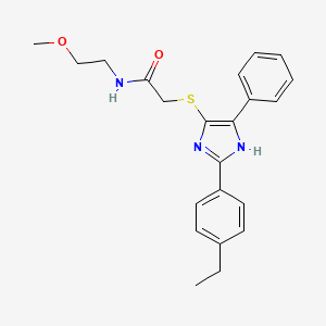 molecular formula C22H25N3O2S B2981682 2-((2-(4-ethylphenyl)-5-phenyl-1H-imidazol-4-yl)thio)-N-(2-methoxyethyl)acetamide CAS No. 901259-28-7