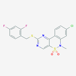 molecular formula C18H12ClF2N3O2S2 B2981701 8-氯-2-[(2,4-二氟苄基)硫代基]-6-甲基-6H-嘧啶并[5,4-c][2,1]苯并噻嗪 5,5-二氧化物 CAS No. 1326838-00-9