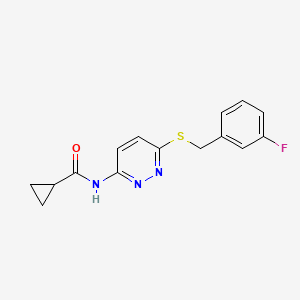 molecular formula C15H14FN3OS B2981723 N-(6-((3-fluorobenzyl)thio)pyridazin-3-yl)cyclopropanecarboxamide CAS No. 1021120-28-4