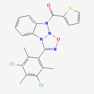 molecular formula C21H16Cl2N4O2S B2981751 (3-(3,5-dichloro-2,4,6-trimethylphenyl)-9H-benzo[4,5][1,2,3]triazolo[2,1-b][1,2,3,5]oxatriazol-9-yl)(thiophen-2-yl)methanone CAS No. 328119-08-0