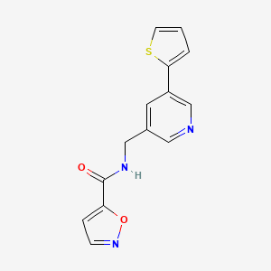 molecular formula C14H11N3O2S B2981769 N-((5-(thiophen-2-yl)pyridin-3-yl)methyl)isoxazole-5-carboxamide CAS No. 2034491-34-2