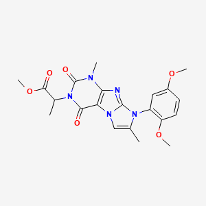 molecular formula C21H23N5O6 B2981785 2-[6-(2,5-二甲氧基苯基)-4,7-二甲基-1,3-二氧代嘌呤[7,8-a]咪唑-2-基]丙酸甲酯 CAS No. 896307-52-1