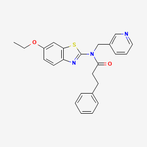 molecular formula C24H23N3O2S B2981789 N-(6-ethoxybenzo[d]thiazol-2-yl)-3-phenyl-N-(pyridin-3-ylmethyl)propanamide CAS No. 895016-55-4