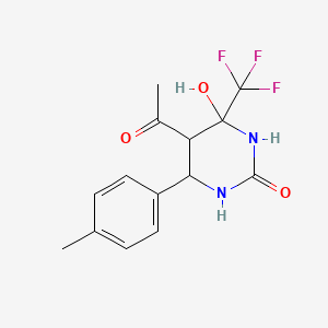 molecular formula C14H15F3N2O3 B2981794 5-acetyl-4-hydroxy-6-(p-tolyl)-4-(trifluoromethyl)tetrahydropyrimidin-2(1H)-one CAS No. 1005287-20-6