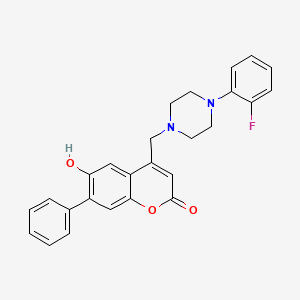 molecular formula C26H23FN2O3 B2981812 4-[[4-(2-Fluorophenyl)piperazin-1-yl]methyl]-6-hydroxy-7-phenylchromen-2-one CAS No. 850192-14-2