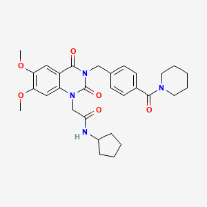 molecular formula C30H36N4O6 B2981818 N-环戊基-2-(6,7-二甲氧基-2,4-二氧代-3-(4-(哌啶-1-羰基)苄基)-3,4-二氢喹唑啉-1(2H)-基)乙酰胺 CAS No. 1242869-90-4