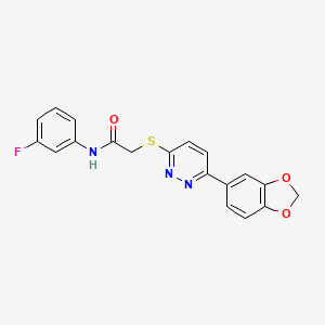 molecular formula C19H14FN3O3S B2981827 2-[6-(1,3-苯并二氧杂环-5-基)哒嗪-3-基]硫代基-N-(3-氟苯基)乙酰胺 CAS No. 893992-58-0