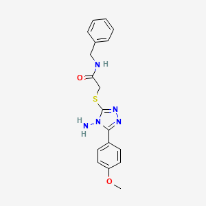 molecular formula C18H19N5O2S B2981832 2-((4-amino-5-(4-methoxyphenyl)-4H-1,2,4-triazol-3-yl)thio)-N-benzylacetamide CAS No. 691366-51-5