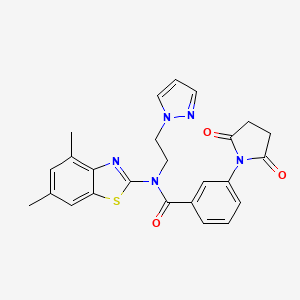 molecular formula C25H23N5O3S B2981850 N-(2-(1H-吡唑-1-基)乙基)-N-(4,6-二甲基苯并[d]噻唑-2-基)-3-(2,5-二氧代吡咯烷-1-基)苯甲酰胺 CAS No. 1171660-43-7