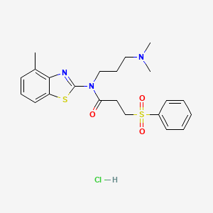 molecular formula C22H28ClN3O3S2 B2981857 N-(3-(dimethylamino)propyl)-N-(4-methylbenzo[d]thiazol-2-yl)-3-(phenylsulfonyl)propanamide hydrochloride CAS No. 1216922-32-5
