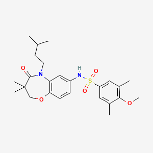 molecular formula C25H34N2O5S B2981865 N-(5-异戊基-3,3-二甲基-4-氧代-2,3,4,5-四氢苯并[b][1,4]恶杂环庚-7-基)-4-甲氧基-3,5-二甲基苯磺酰胺 CAS No. 922005-56-9