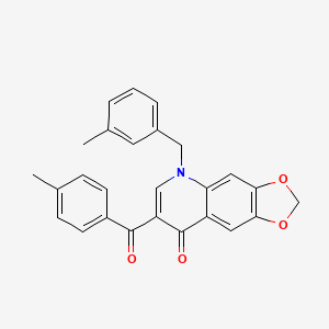 molecular formula C26H21NO4 B2981877 7-(4-甲基苯甲酰基)-5-[(3-甲基苯基)甲基]-[1,3]二氧杂环[4,5-g]喹啉-8-酮 CAS No. 866016-73-1
