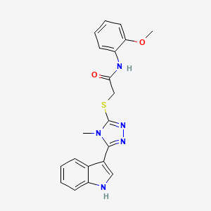 molecular formula C20H19N5O2S B2981884 2-((5-(1H-indol-3-yl)-4-methyl-4H-1,2,4-triazol-3-yl)thio)-N-(2-methoxyphenyl)acetamide CAS No. 831236-39-6