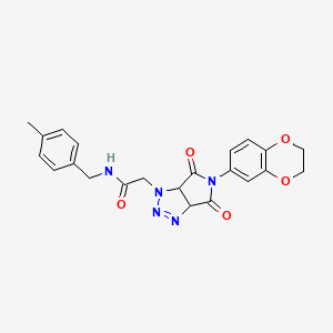 molecular formula C22H21N5O5 B2981906 2-[5-(2,3-二氢-1,4-苯并二噁杂环-6-基)-4,6-二氧代-4,5,6,6a-四氢吡咯并[3,4-d][1,2,3]三唑-1(3aH)-基]-N-(4-甲基苄基)乙酰胺 CAS No. 1052603-96-9