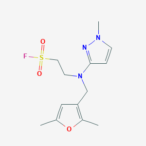 molecular formula C13H18FN3O3S B2981911 2-[(2,5-Dimethylfuran-3-yl)methyl-(1-methylpyrazol-3-yl)amino]ethanesulfonyl fluoride CAS No. 2411292-82-3