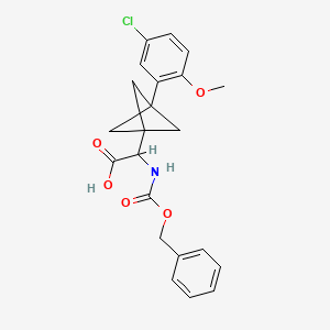 molecular formula C22H22ClNO5 B2981916 2-[3-(5-Chloro-2-methoxyphenyl)-1-bicyclo[1.1.1]pentanyl]-2-(phenylmethoxycarbonylamino)acetic acid CAS No. 2287266-12-8