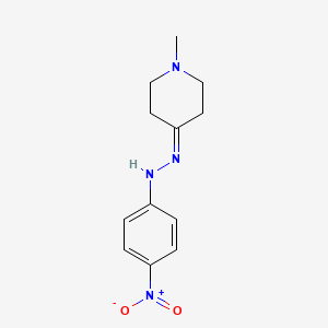 molecular formula C12H16N4O2 B2981920 1-Methyl-4-(2-(4-nitrophenyl)hydrazono)piperidine CAS No. 75912-39-9