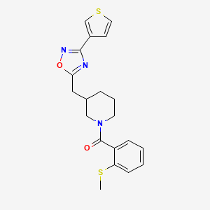 molecular formula C20H21N3O2S2 B2981921 (2-(Methylthio)phenyl)(3-((3-(thiophen-3-yl)-1,2,4-oxadiazol-5-yl)methyl)piperidin-1-yl)methanone CAS No. 1798673-42-3