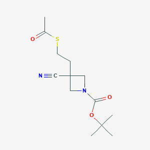 molecular formula C13H20N2O3S B2981930 Tert-butyl 3-(2-acetylsulfanylethyl)-3-cyanoazetidine-1-carboxylate CAS No. 2361645-17-0
