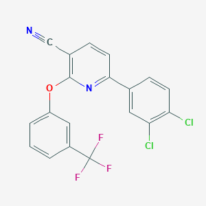 molecular formula C19H9Cl2F3N2O B2981938 6-(3,4-二氯苯基)-2-[3-(三氟甲基)苯氧基]吡啶-3-甲腈 CAS No. 252059-70-4