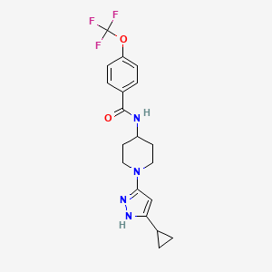 molecular formula C19H21F3N4O2 B2981942 N-(1-(5-cyclopropyl-1H-pyrazol-3-yl)piperidin-4-yl)-4-(trifluoromethoxy)benzamide CAS No. 1902899-07-3