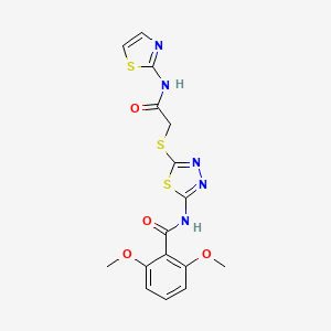molecular formula C16H15N5O4S3 B2981947 2,6-二甲氧基-N-(5-((2-氧代-2-(噻唑-2-基氨基)乙基)硫)-1,3,4-噻二唑-2-基)苯甲酰胺 CAS No. 391868-61-4