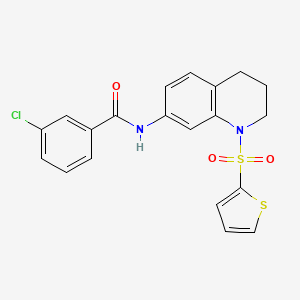 molecular formula C20H17ClN2O3S2 B2981972 3-chloro-N-(1-(thiophen-2-ylsulfonyl)-1,2,3,4-tetrahydroquinolin-7-yl)benzamide CAS No. 898413-78-0