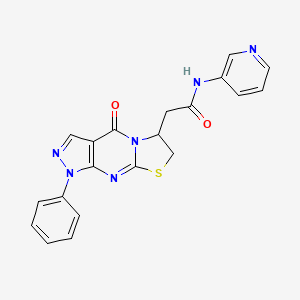molecular formula C20H16N6O2S B2981986 2-(4-氧代-1-苯基-1,4,6,7-四氢吡唑并[3,4-d]噻唑并[3,2-a]嘧啶-6-基)-N-(吡啶-3-基)乙酰胺 CAS No. 946255-90-9